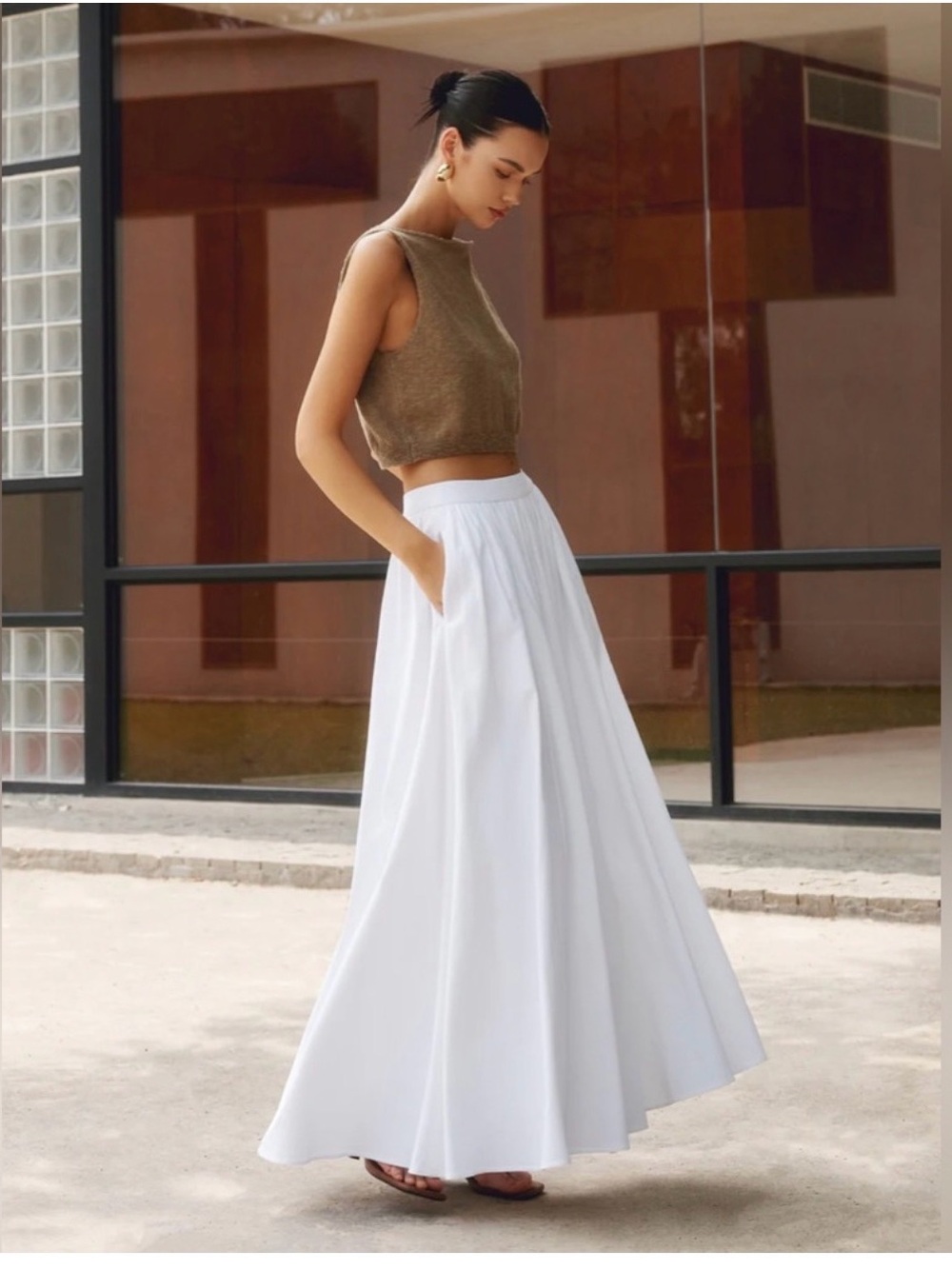 Commense Linen Pleated Maxi Skirt